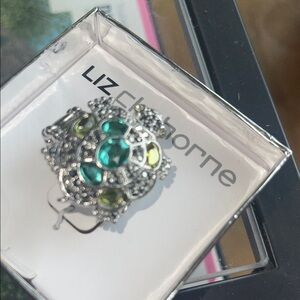Liz Claiborne Silver Ring with Green and Blue Accents